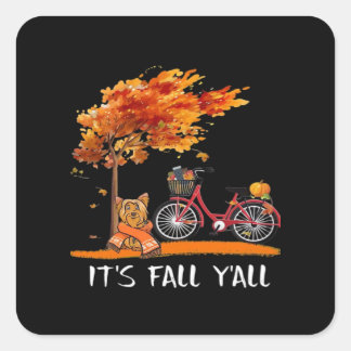 Pegatina Cuadrada Otoño de Yorkshire Kawaii Yorkie es el otoño