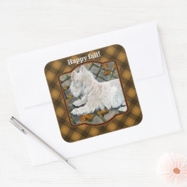 Pegatina Cuadrada Otoño deja a Westie en patio