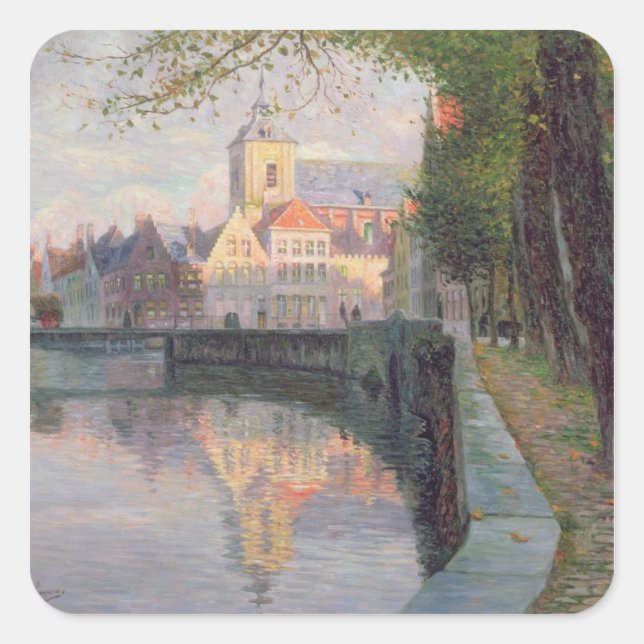 Pegatina Cuadrada Otoño en Brujas (Anverso)