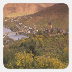 Pegatina Cuadrada Otoño en Cochem, Renania Palatinado, Alemania