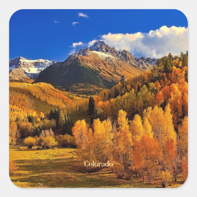 Pegatina Cuadrada Otoño en Colorado (Anverso)