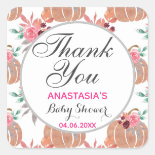Pegatina Cuadrada Otoño floral rústico Gracias Baby Shower