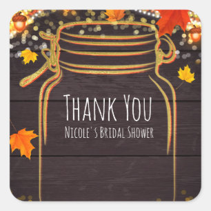 Pegatina Cuadrada Otoño Mason Jar Rustic Otumn Ilustra Favor