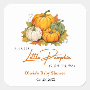 Pegatina Cuadrada Otoño naranja Un Pequeño Baby Shower De Calabaza
