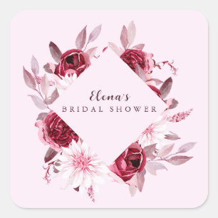 Pegatina Cuadrada Otoño Romance Marco Dorado Floral ducha de novia