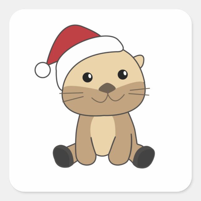 Pegatina Cuadrada Otter Christmas Snow Winter Animals Otter (Anverso)