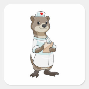 Pegatina Cuadrada Otter como enfermera con corazón
