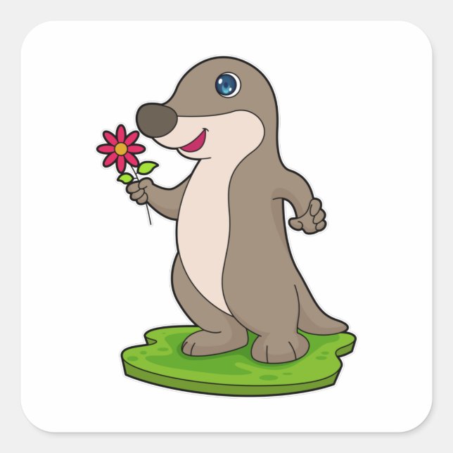 Pegatina Cuadrada Otter con flor (Anverso)