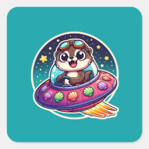 Pegatina Cuadrada Otter feliz de OFO