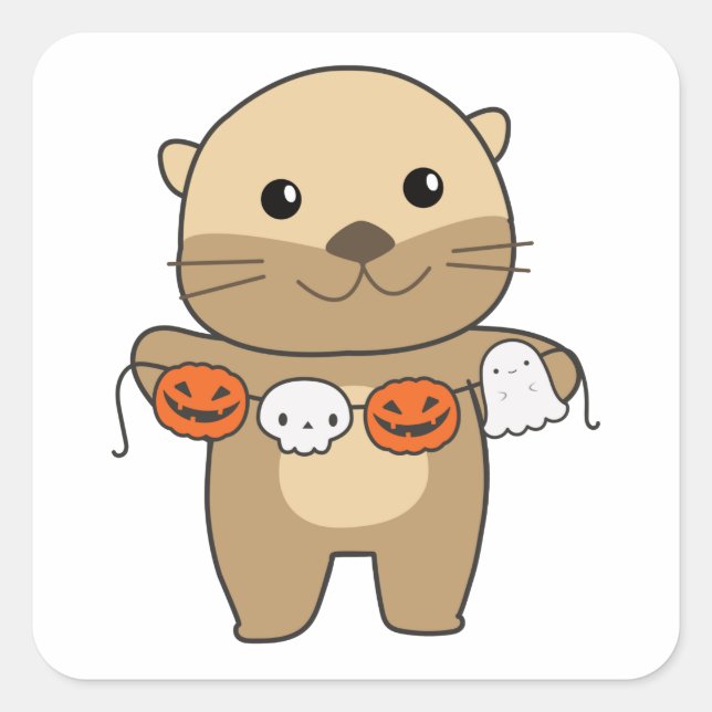 Pegatina Cuadrada Otter Happy Halloween Calabaza Bat Costume Square  (Anverso)