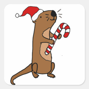 Pegatina Cuadrada Otter marino en Santa Hat Navidades Personalizado