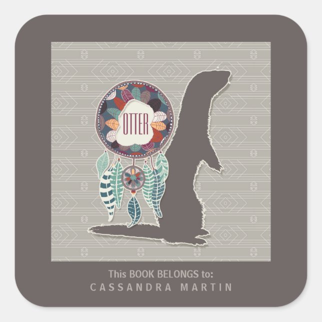 Pegatina Cuadrada Otter Native American Animal Spirit Book (Anverso)