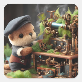 Pegatina Cuadrada Otter Steampunk Adorable funciona en maquinaria