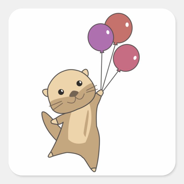 Pegatina Cuadrada Otter Sweet Animal vuela Con Globos Arriba (Anverso)