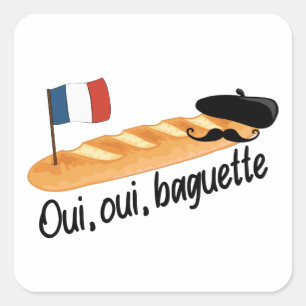 Pegatina Cuadrada Oui Oui Baguette - Comida francesa divertida