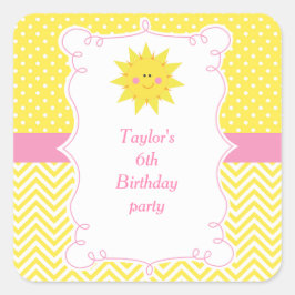 Pegatina Cuadrada Our little Sunshine Birthday Thank You