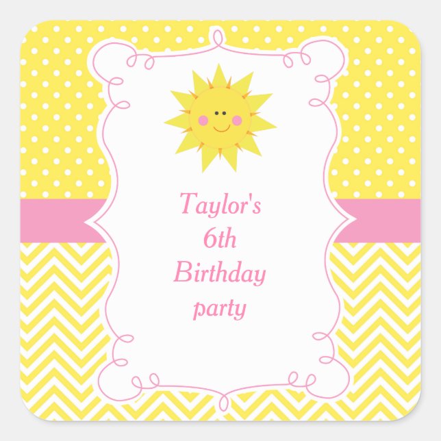 Pegatina Cuadrada Our little Sunshine Birthday Thank You (Anverso)