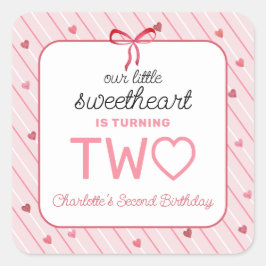 Pegatina Cuadrada Our Little Sweetheart Is Two Hearts Birthday