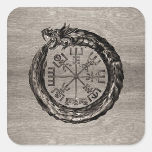 Pegatina Cuadrada Ouroboros con Vegvisir