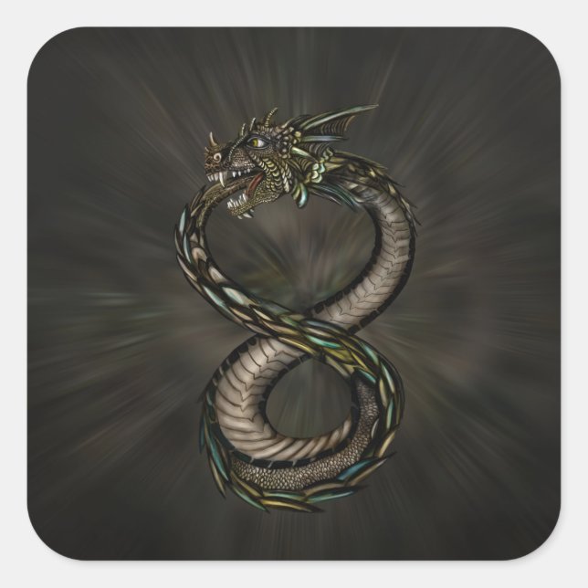 Pegatina Cuadrada Ouroboros - Dragón infinito (Anverso)
