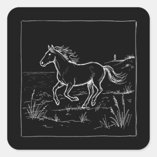 Pegatina Cuadrada Outer Banks Caballo Costero Doodle