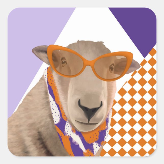 Pegatina Cuadrada Oveja Cubierta Con Gafas (Anverso)