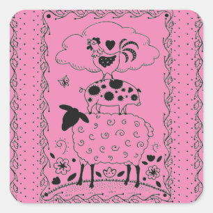 PEGATINA CUADRADA OVEJA DE ANIMALES DE AGRICULTURA DE ARTE FOLLAR, C