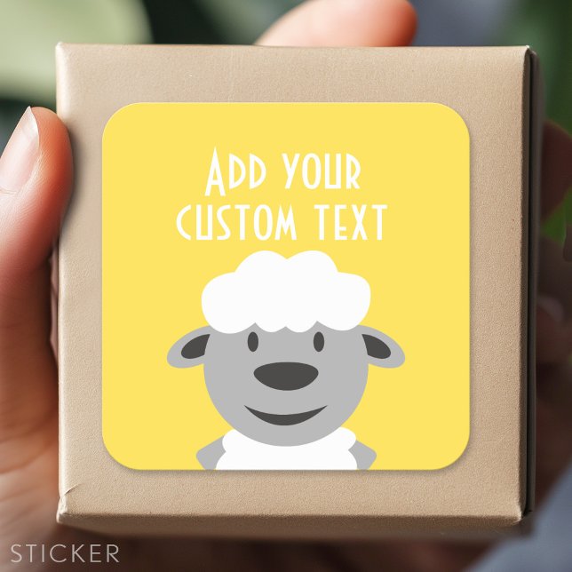 Pegatina Cuadrada Oveja de granja Personalizado suave - amarillo y g (Custom Sticker)