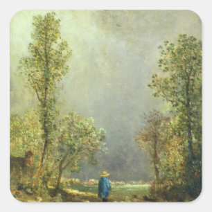 Pegatina Cuadrada Oveja viendo una tormenta