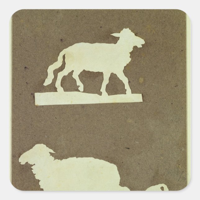 Pegatina Cuadrada Oveja y oveja con cordero (Anverso)