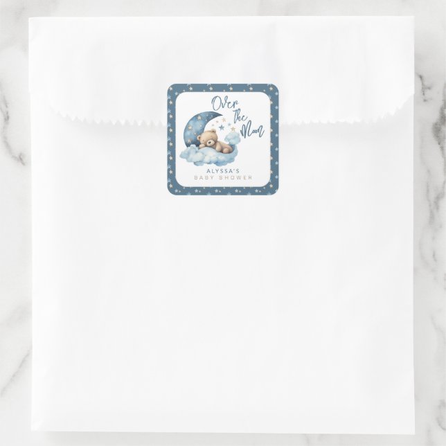 Pegatina Cuadrada Over the Moon Baby Shower (Bolso)