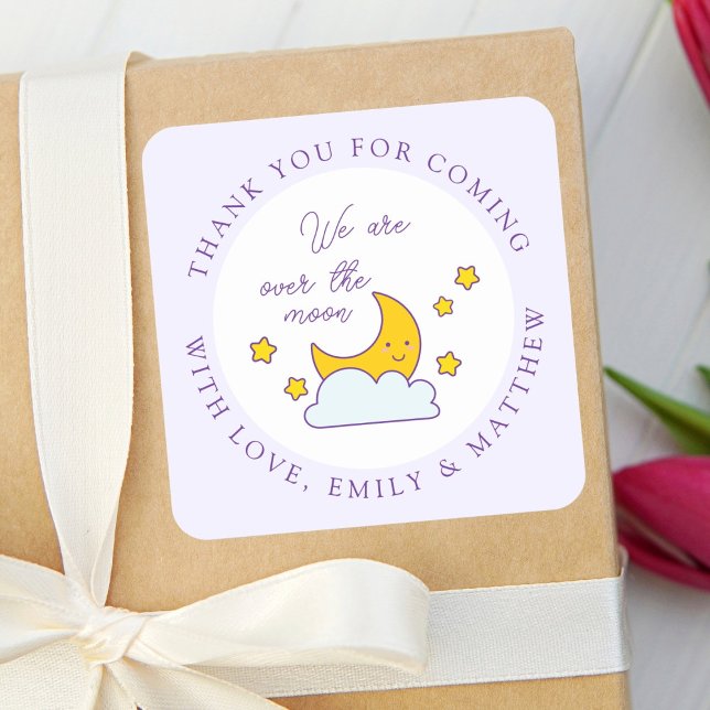 Pegatina Cuadrada Over The Moon Baby Shower Gracias Por Venir (Subido por el creador)