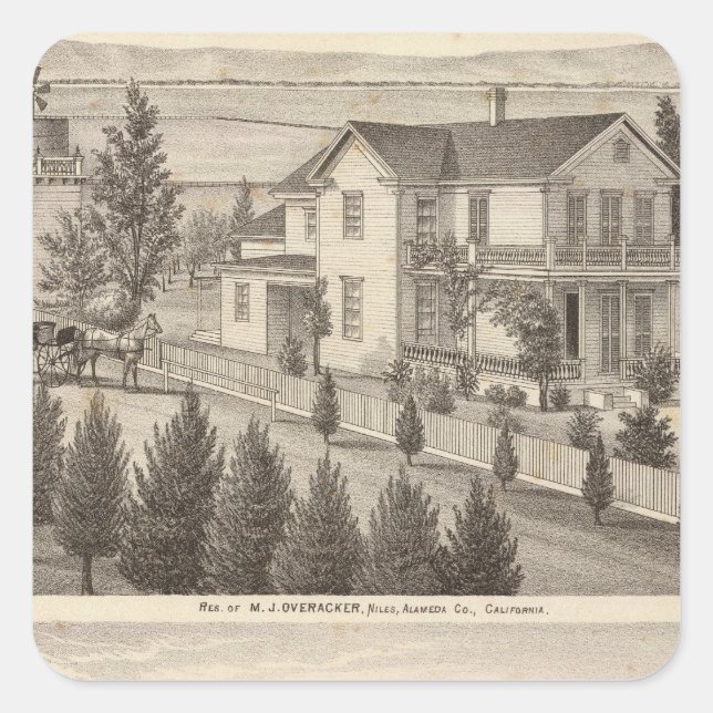 Pegatina Cuadrada Overacker, residencias de Emerson (Anverso)