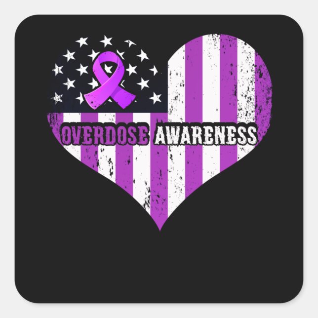 Pegatina Cuadrada Overdose Awareness Purple Ribbon Drug Addiction (Anverso)