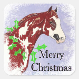 Pegatina Cuadrada Overo Paint Horse (Navidades)
