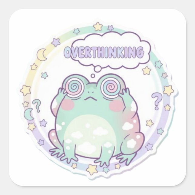 Pegatina Cuadrada Overthinking Frog Sticker Cute Stressed Frog Meme  (Anverso)