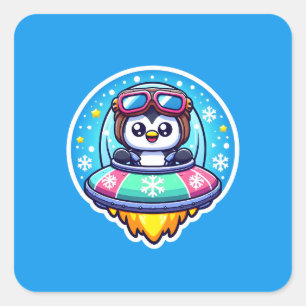 Pegatina Cuadrada OVNI Happy Penguin