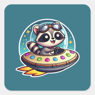 Pegatina Cuadrada OVNI Raccoon