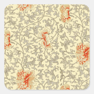 Pegatina Cuadrada Owen Jones Patrón Antiguo: Coral Floral Gris