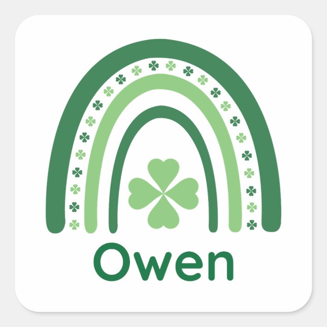 Pegatina Cuadrada Owen Name Clover Boho Rainbow (Anverso)