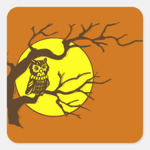 Pegatina Cuadrada Owl and Moon