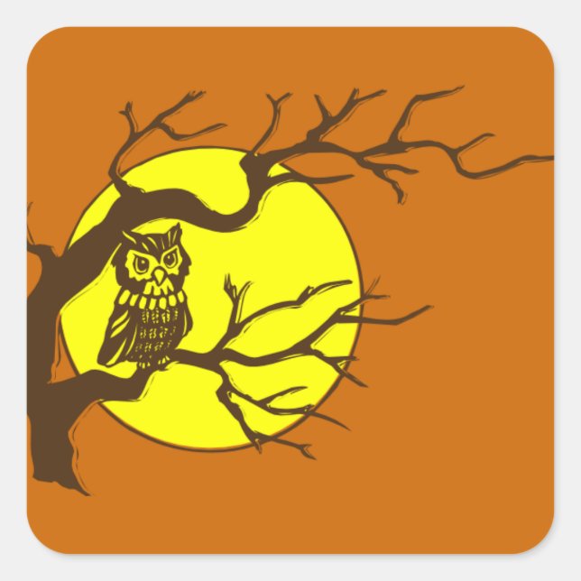 Pegatina Cuadrada Owl and Moon (Anverso)