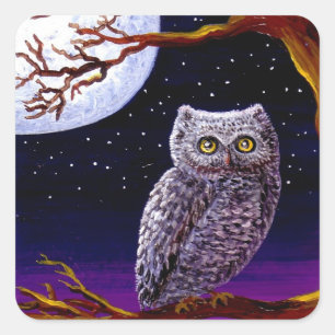 Pegatina Cuadrada Owl Cute Funny Bird Art Willife Creationarts LRA