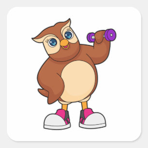 Pegatina Cuadrada Owl Fitness Dumbbell