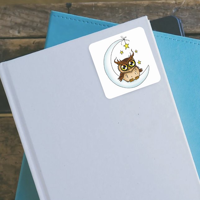 Pegatina Cuadrada Owl Moon Blue Cute Stars (Subido por el creador)