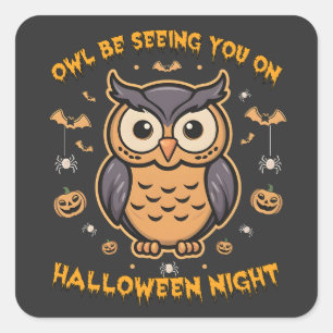 Pegatina Cuadrada Owl te estará viendo en Halloween Night Spooky Owl