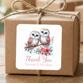 Pegatina Cuadrada Owl Woodland Boho Country Wedding Thank You 