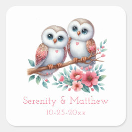 Pegatina Cuadrada Owl Woodland Boho Rustic Country Wedding 