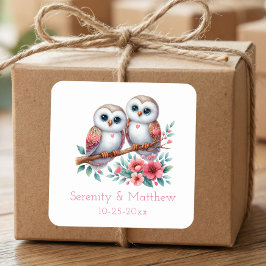 Pegatina Cuadrada Owl Woodland Boho Rustic Country Wedding 