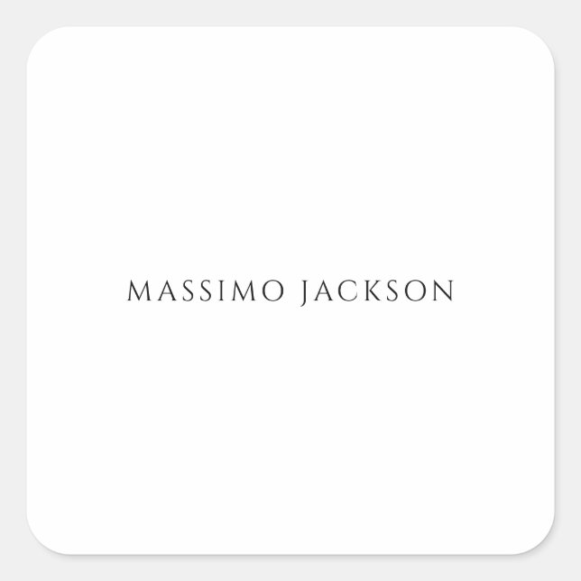 Pegatina Cuadrada Own Name Calligraphy Chic Plain Simple Black White (Anverso)